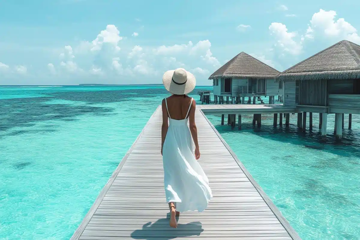 Photorealistic Woman on Pier Midjourney提示词