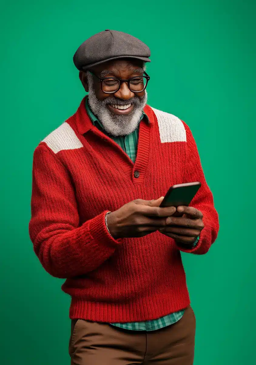 Old Man in Red Sweater Midjourney提示词