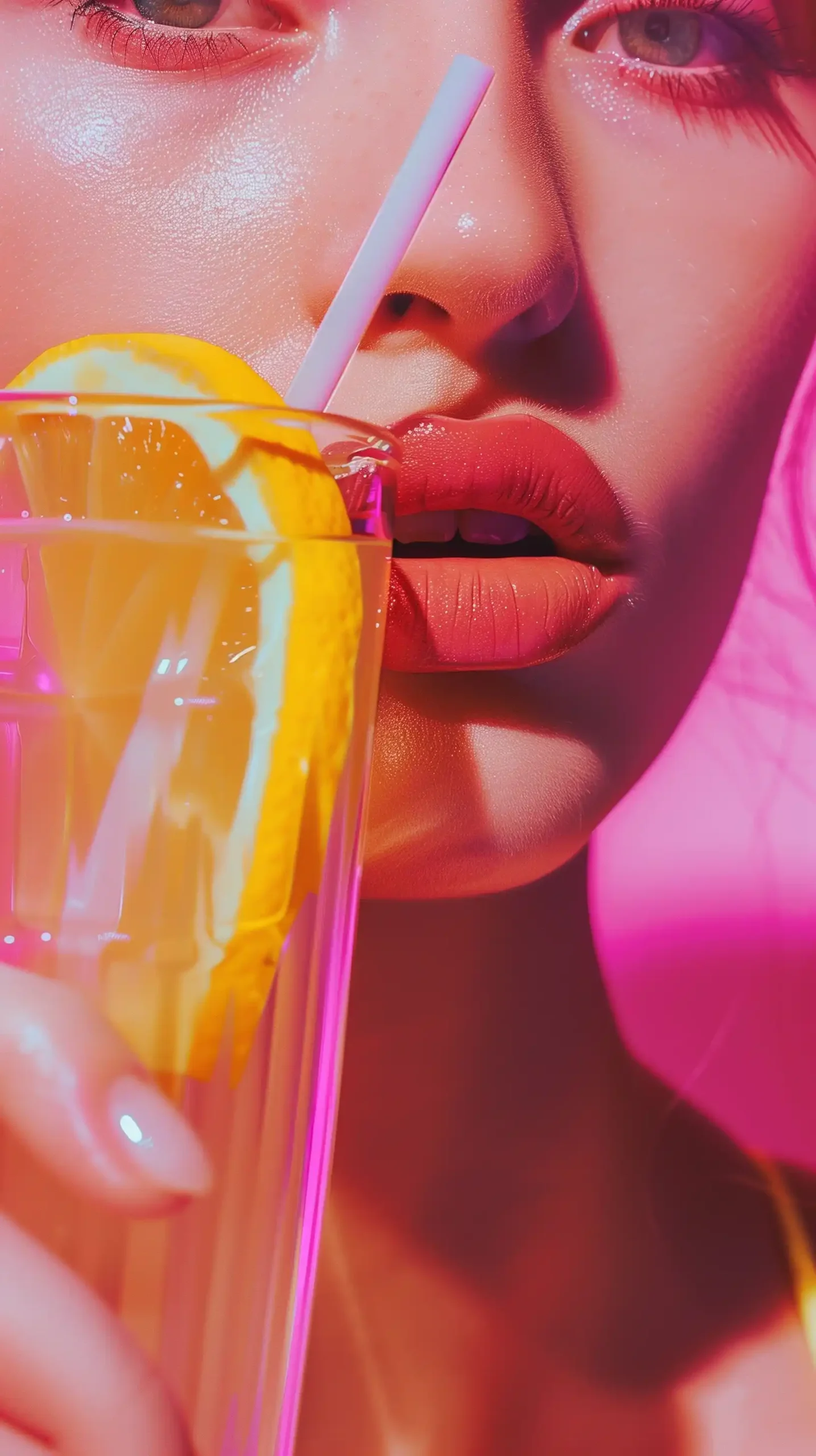 Pink Lips Sipping Lemonade Midjourney 提示词生成效果