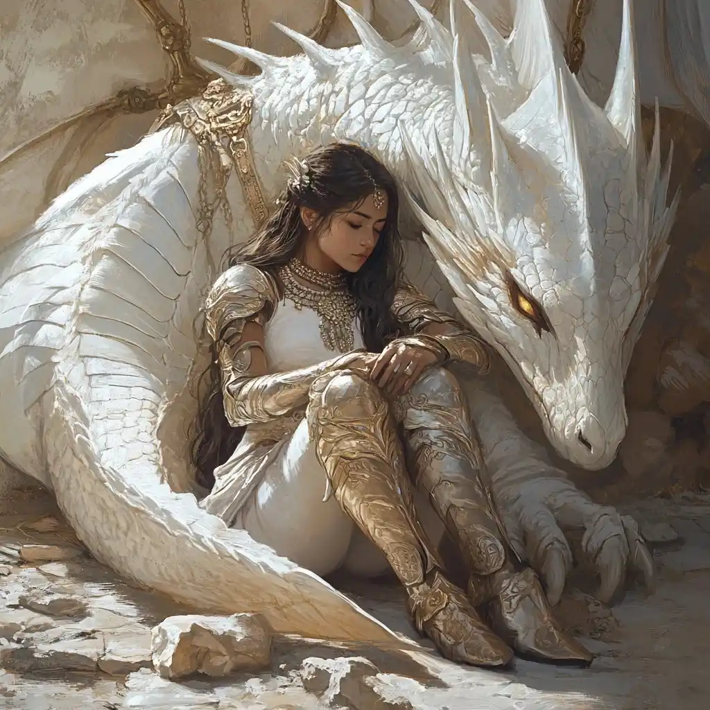 Indian Woman in Armor with Dragon Midjourney提示词