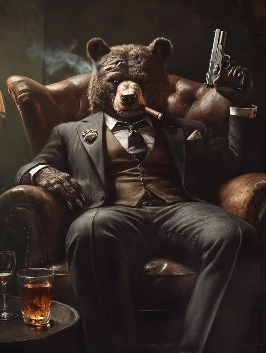 Muscular Bear in Suit Midjourney提示词