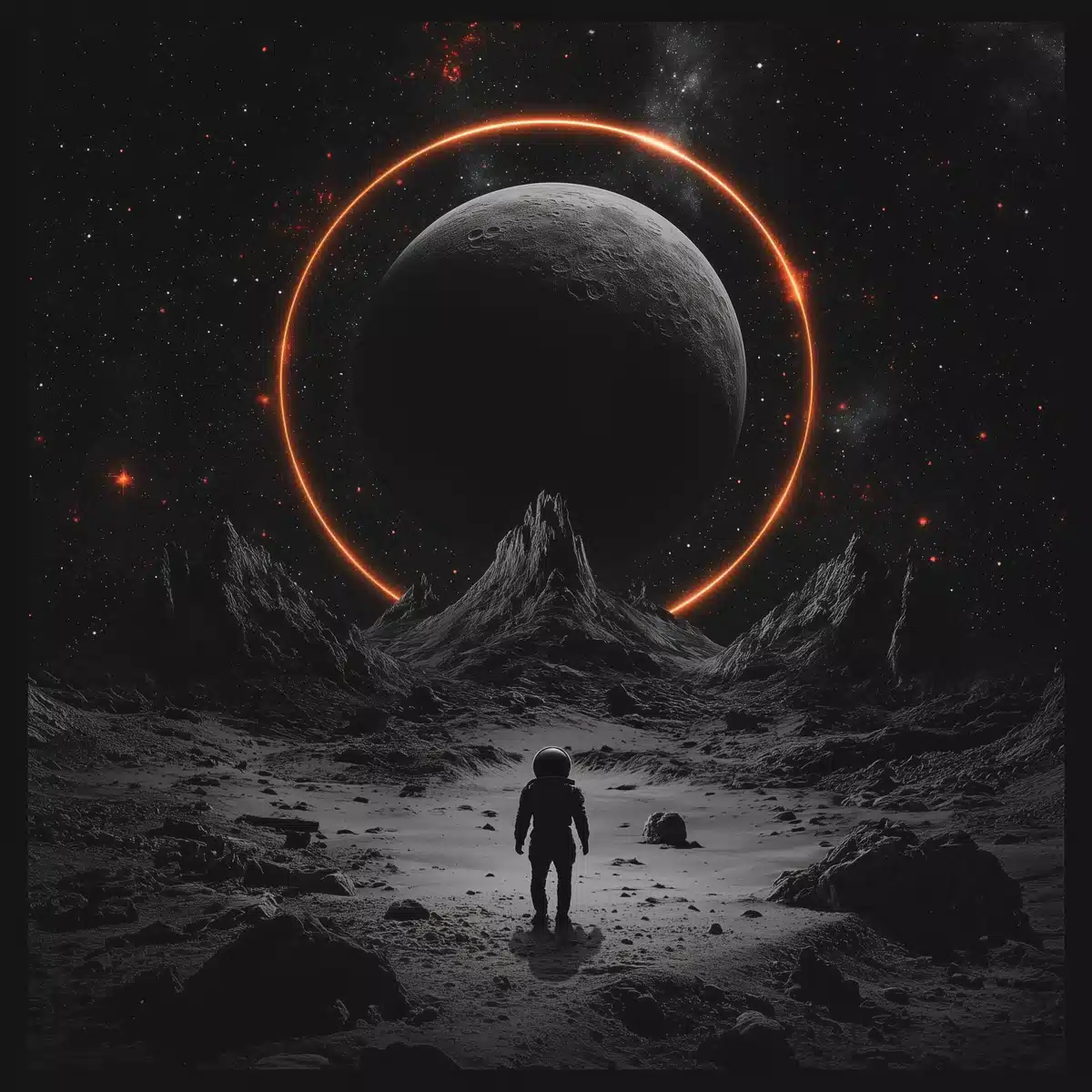 Astronaut Silhouette with Star Ring Midjourney提示词