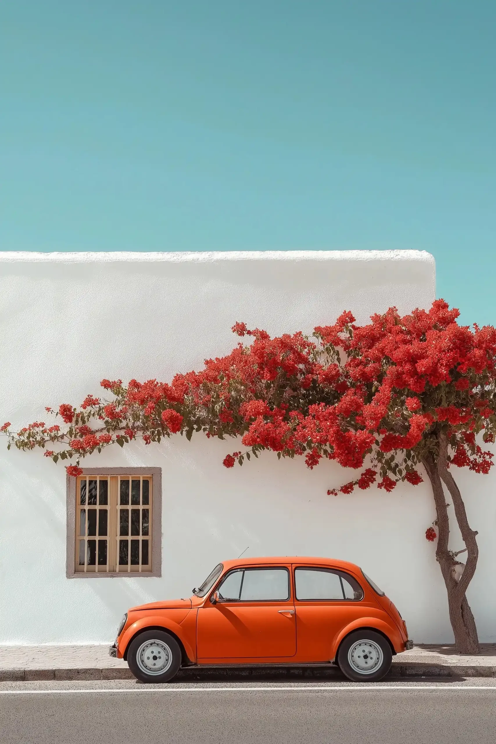 Orange Car with Flowers Midjourney提示词