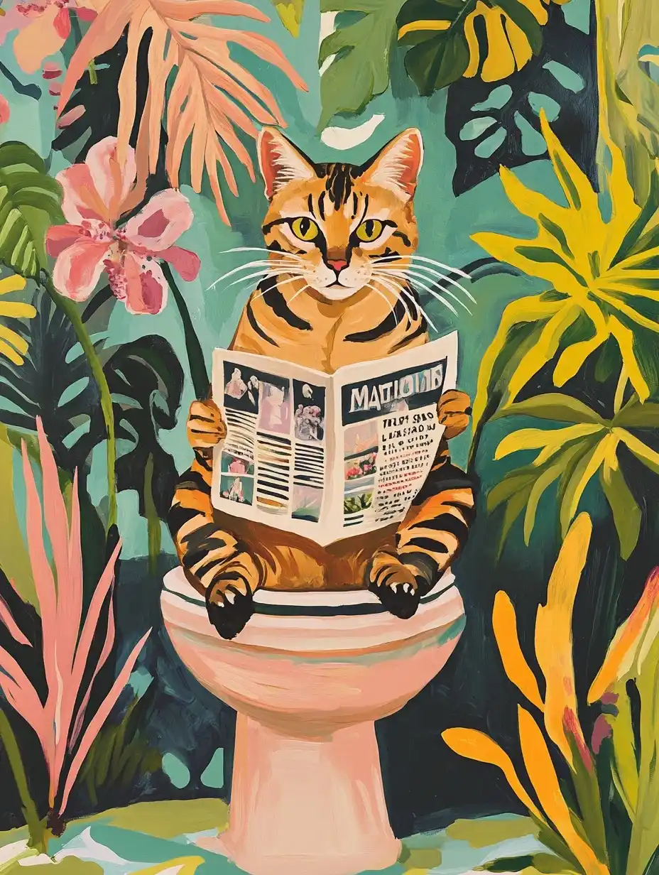 Bengal Cat Reading Newspaper Midjourney提示词
