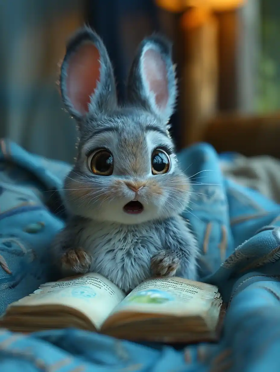 Pixar Bunny and Magic Book Midjourney提示词