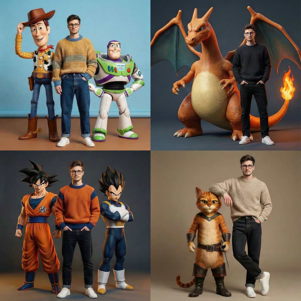 Man with Iconic Pop Culture Characters | Photorealistic AI Nano Banana提示词
