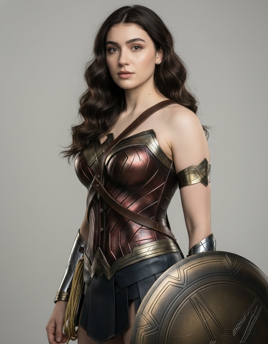 Photorealistic Wonder Woman Cosplay Portrait - Heroic Female Nano Banana提示词