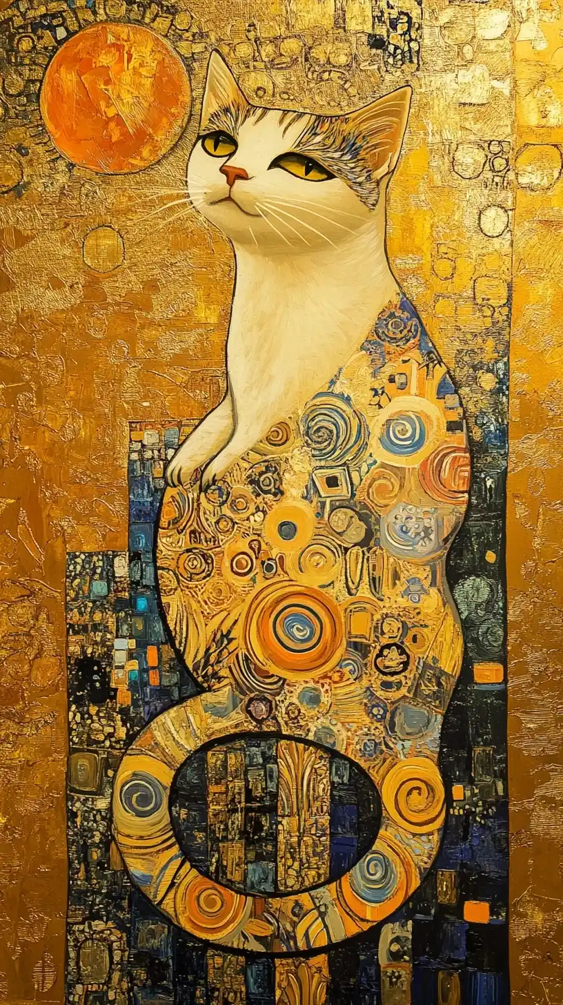 Klimt-Style Cat with Gold Midjourney提示词