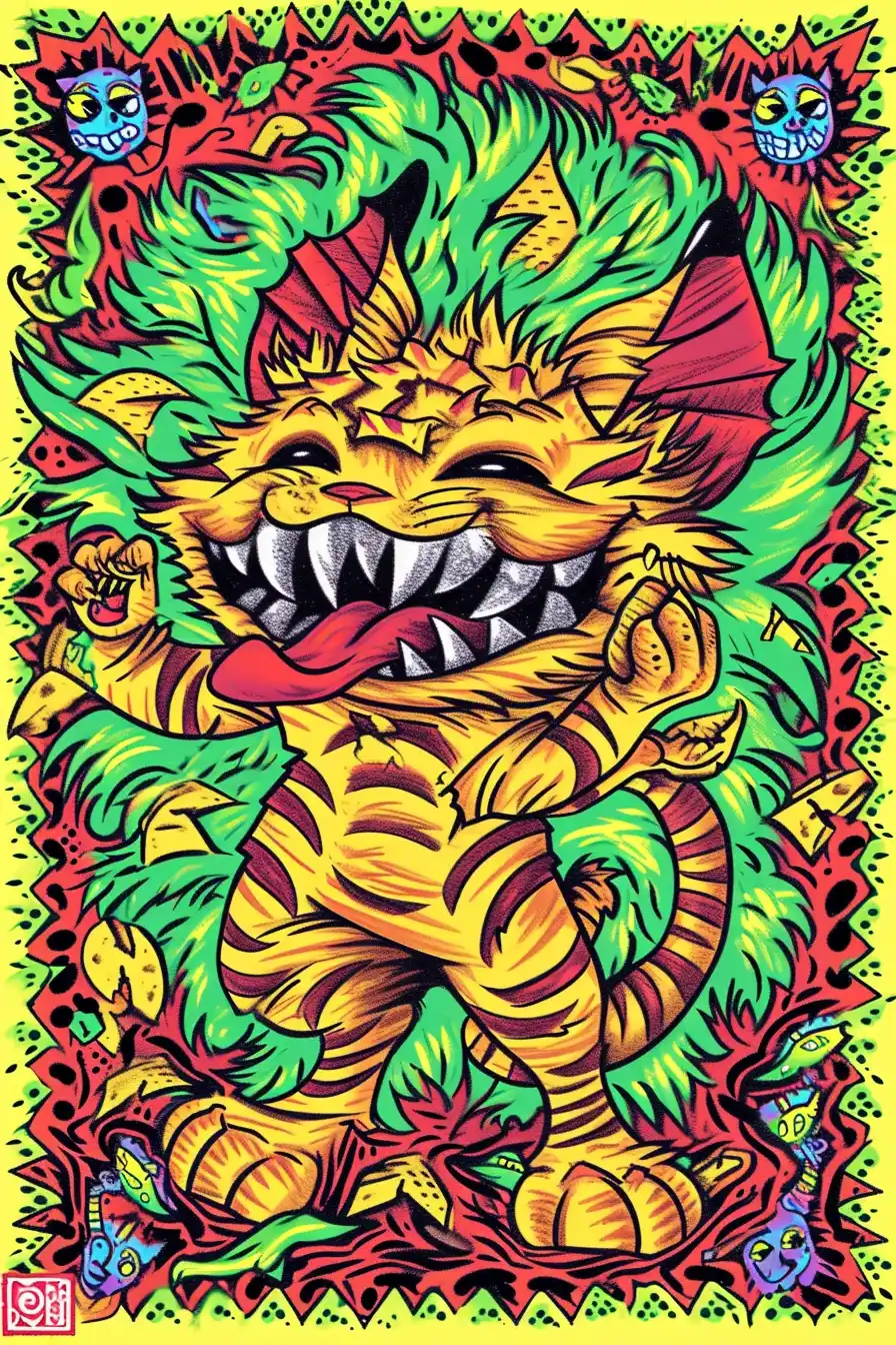Psychedelic Grinning Kitten Midjourney提示词