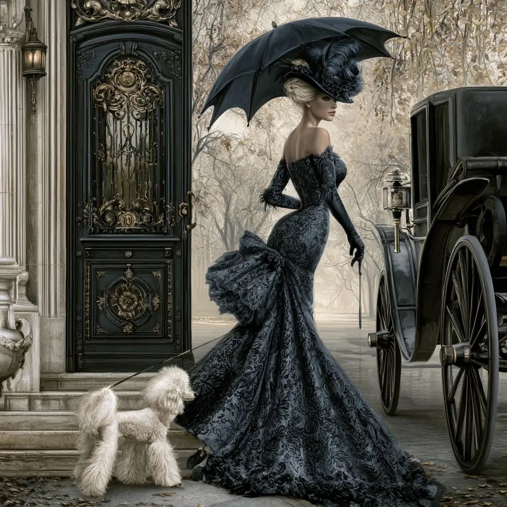 Victorian Socialite Carriage Painting Midjourney提示词