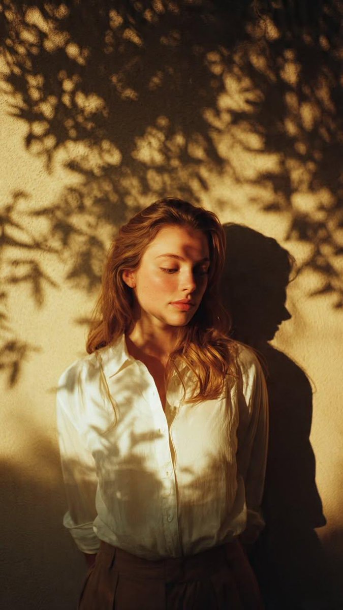 Serene Woman Portrait: Golden Hour, Natural Light, Shadows Nano Banana提示词