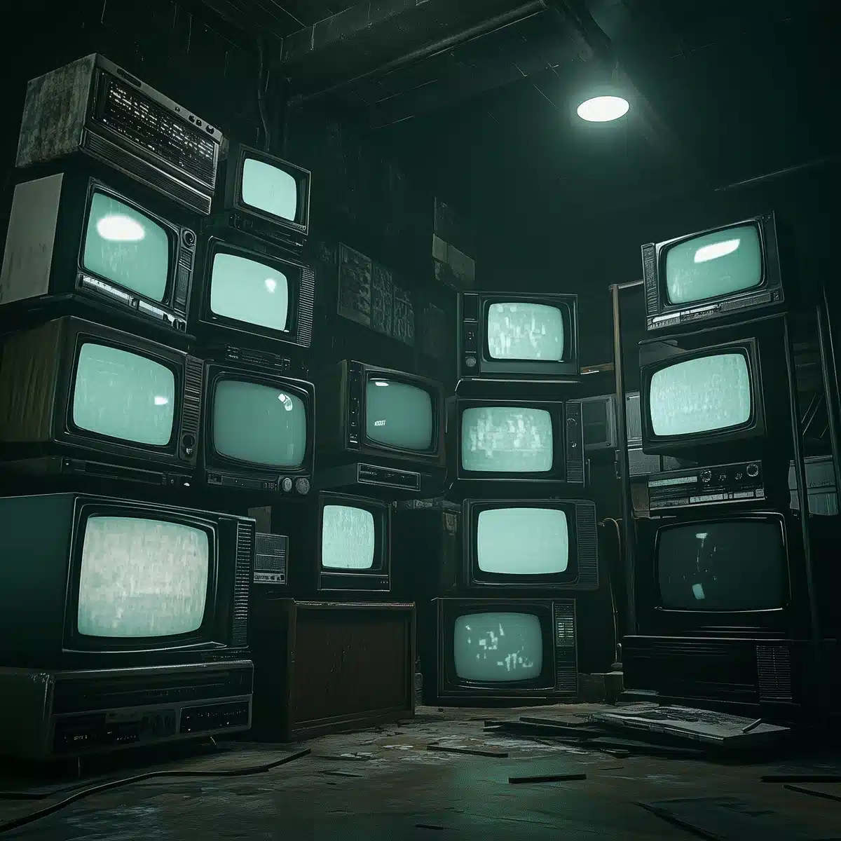 Cinematic Stacked TVs Midjourney提示词