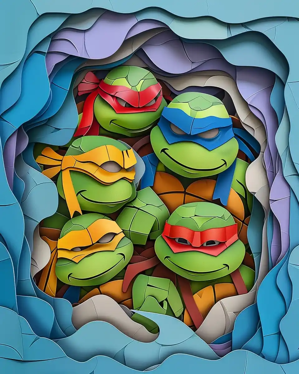 Paper Cutout Ninja Turtles Midjourney提示词