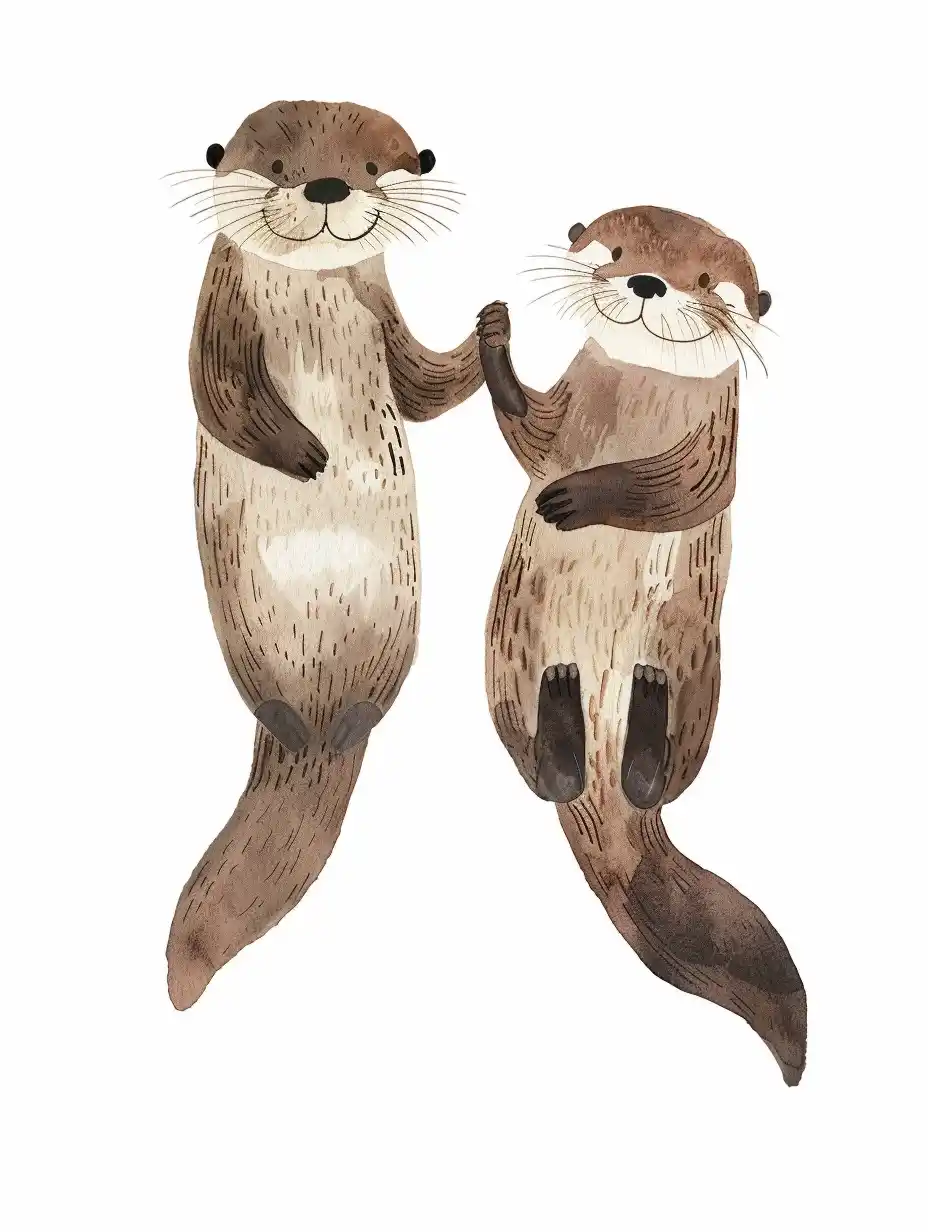 Watercolor Otters Holding Hands Midjourney 提示词生成效果