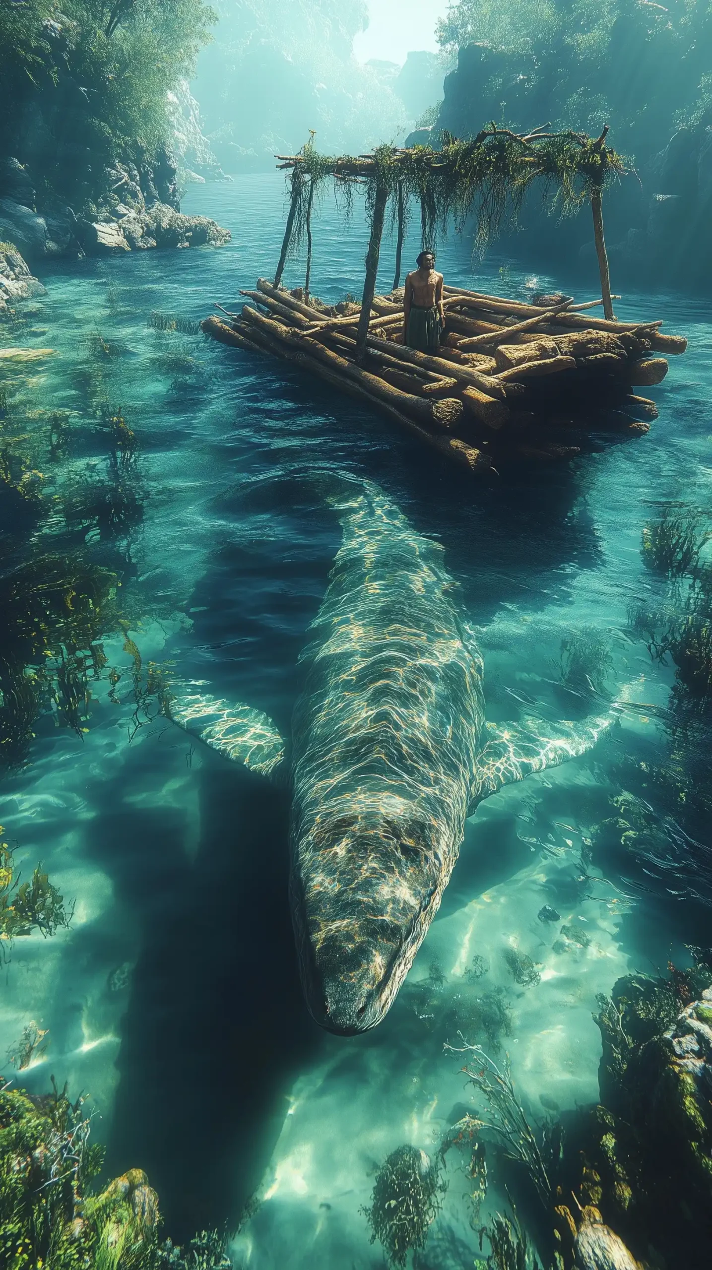 Plesiosaurus Underwater Scene Midjourney提示词