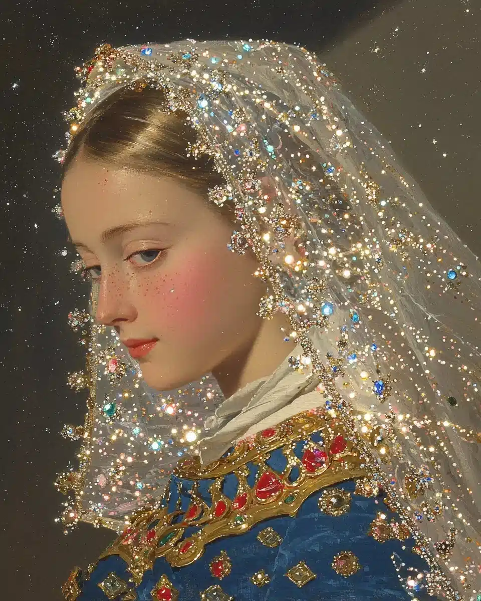 Veiled Maiden Under Moonlight Midjourney提示词