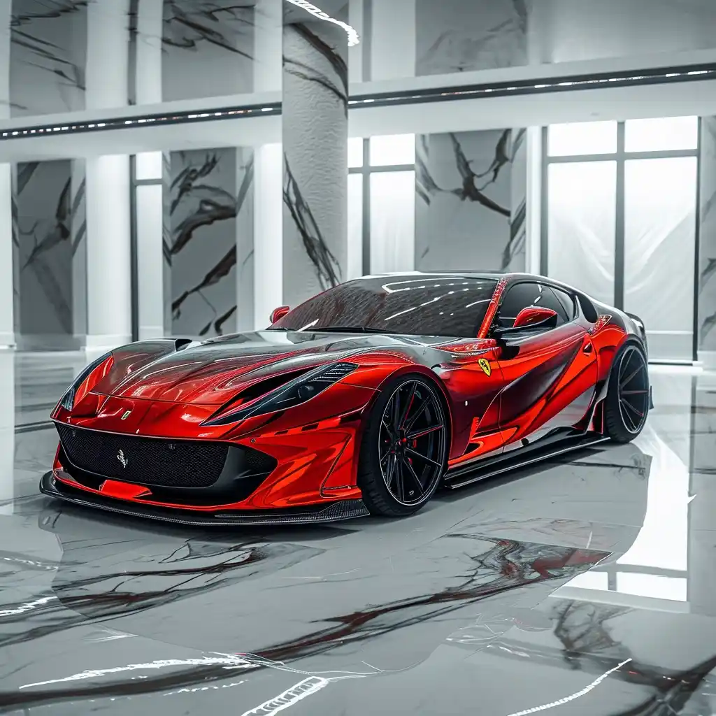 Futuristic Red Ferrari Midjourney提示词