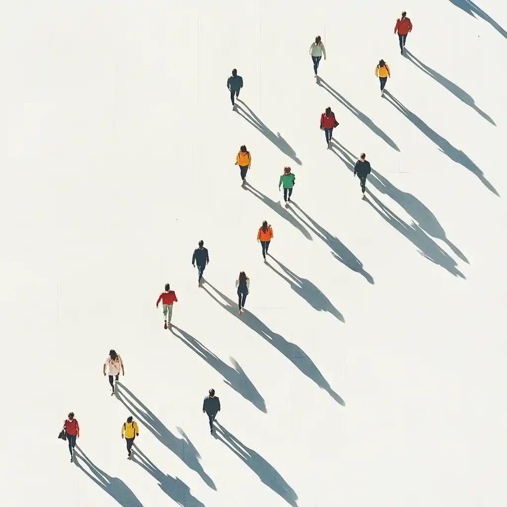 Aerial Shadows of Walkers Midjourney提示词