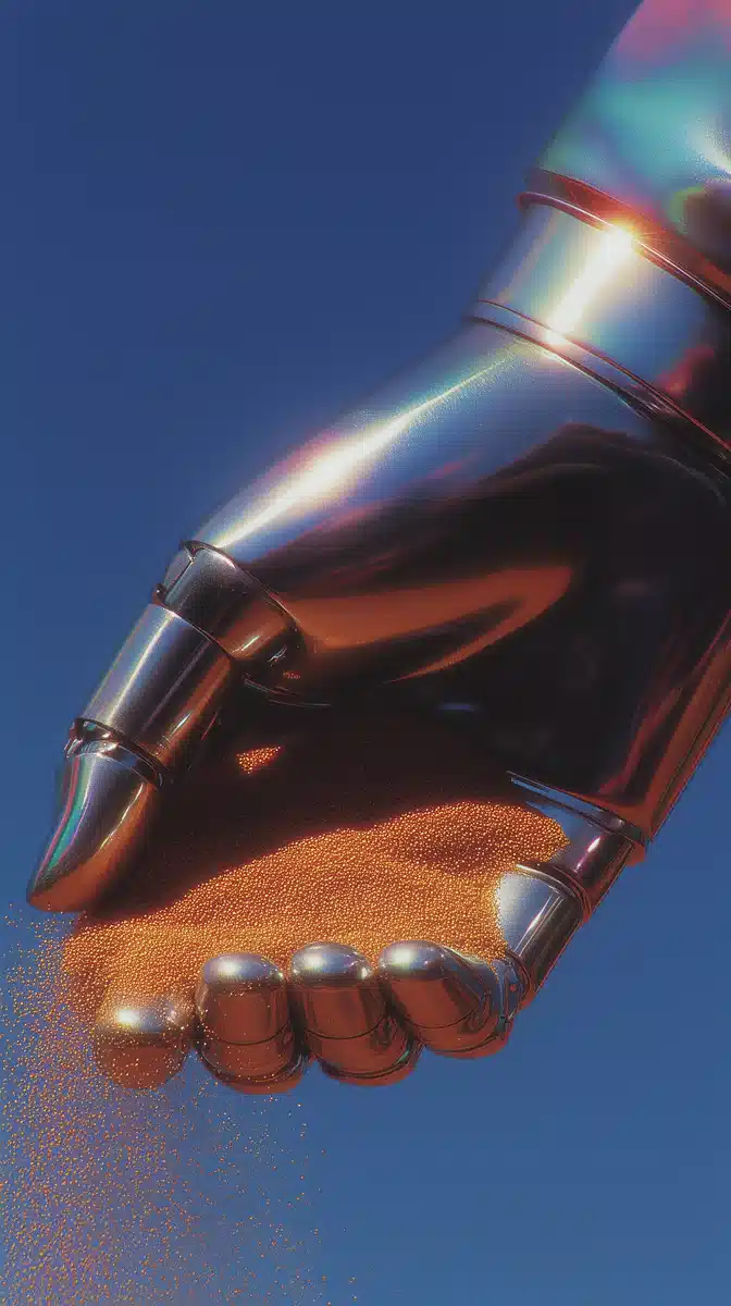 Robot Arm with Gold Sand Midjourney提示词