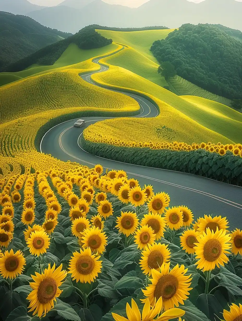 Sunflower Road Aerial Midjourney提示词