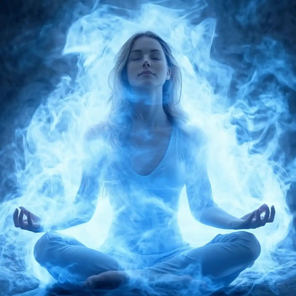 Meditating Woman with Qi Energy Midjourney提示词