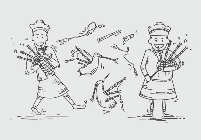苏格兰风笛男子排队矢量图
