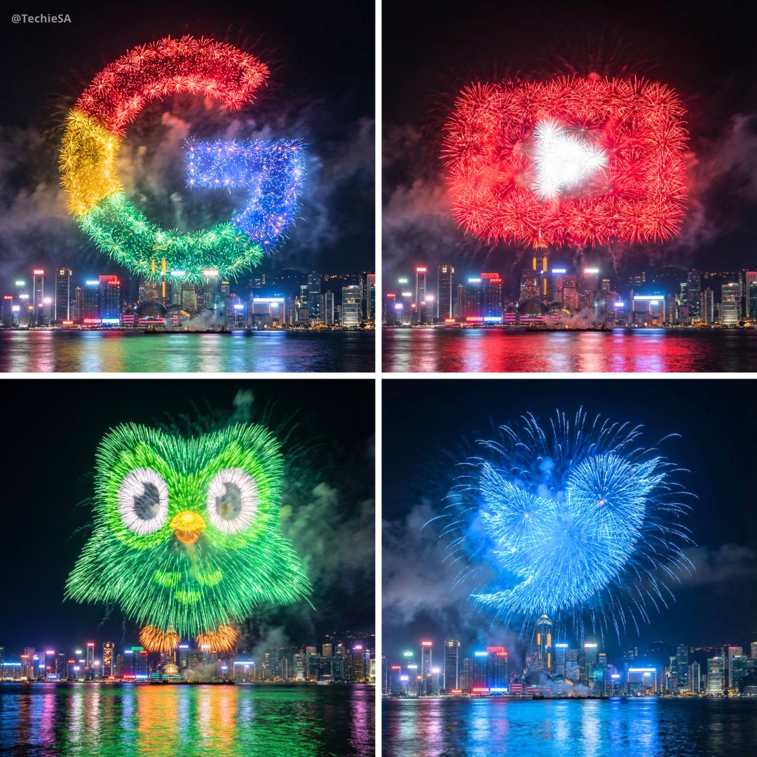 Iconic Logo Fireworks Over City Skyline - Vibrant Night Scene Nano Banana提示词