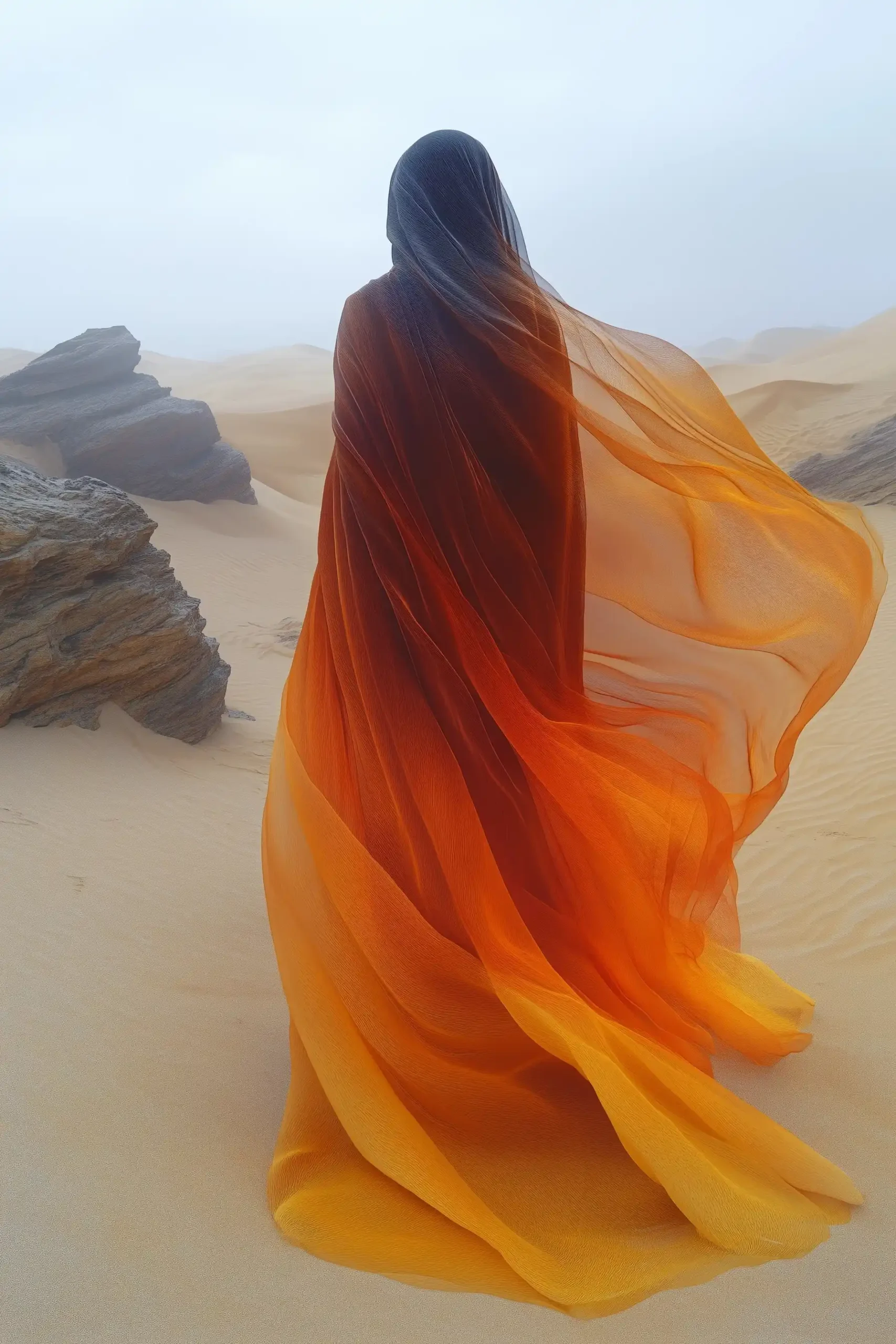 Surreal Figure in Dunes Midjourney提示词