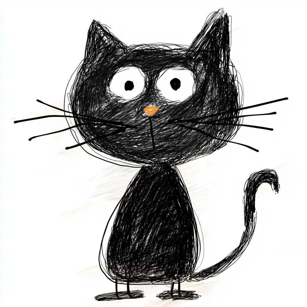 Childlike Stick Cat Drawing Midjourney提示词