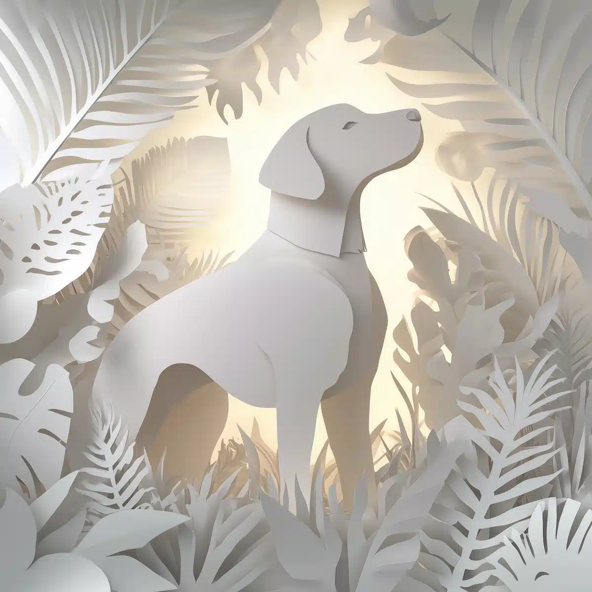 Paper Cut White Dog Midjourney提示词