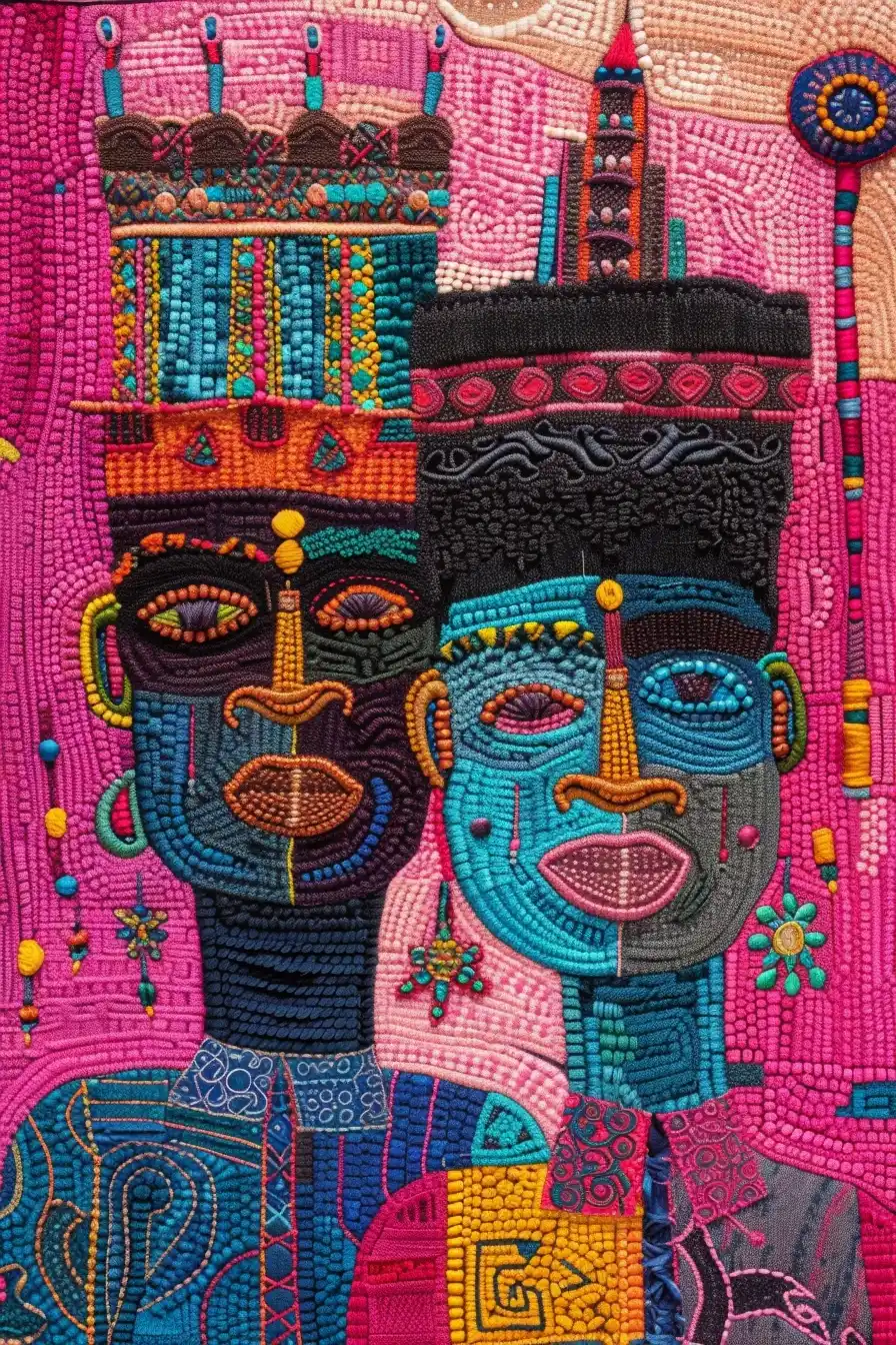 Abstract African Royalty in Duda Lozano Embroidery Midjourney提示词