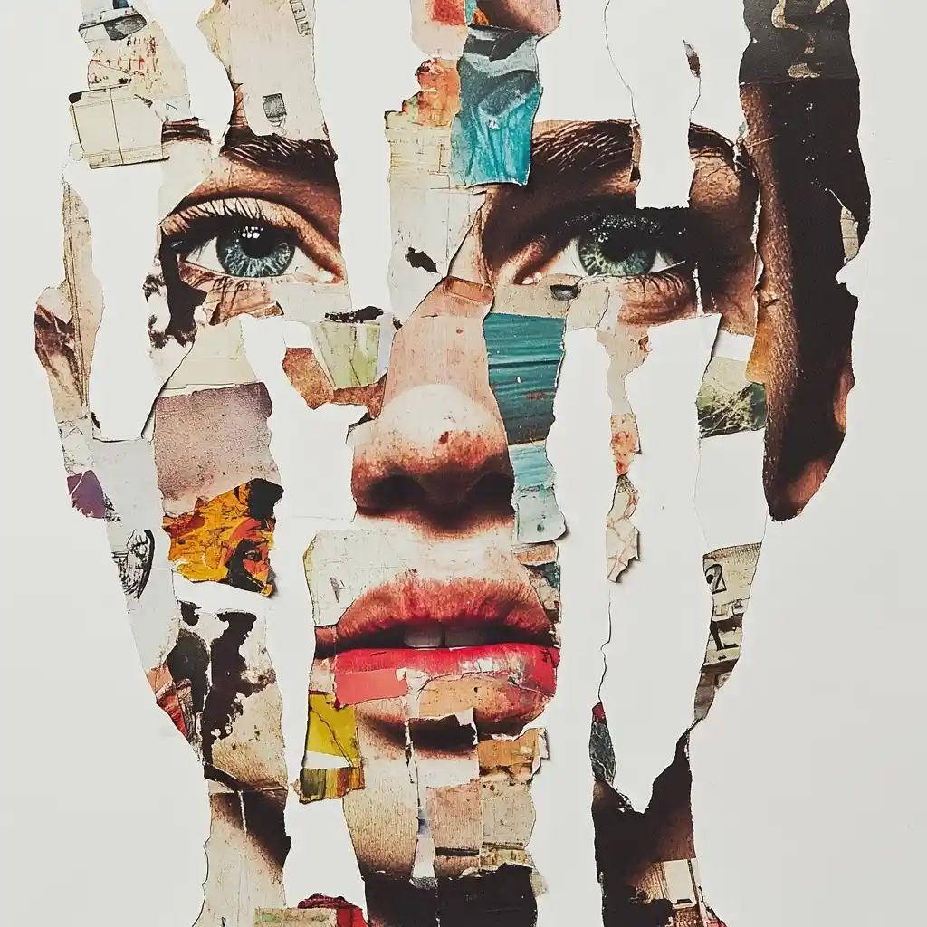 Scrapbook Face Collage Midjourney提示词