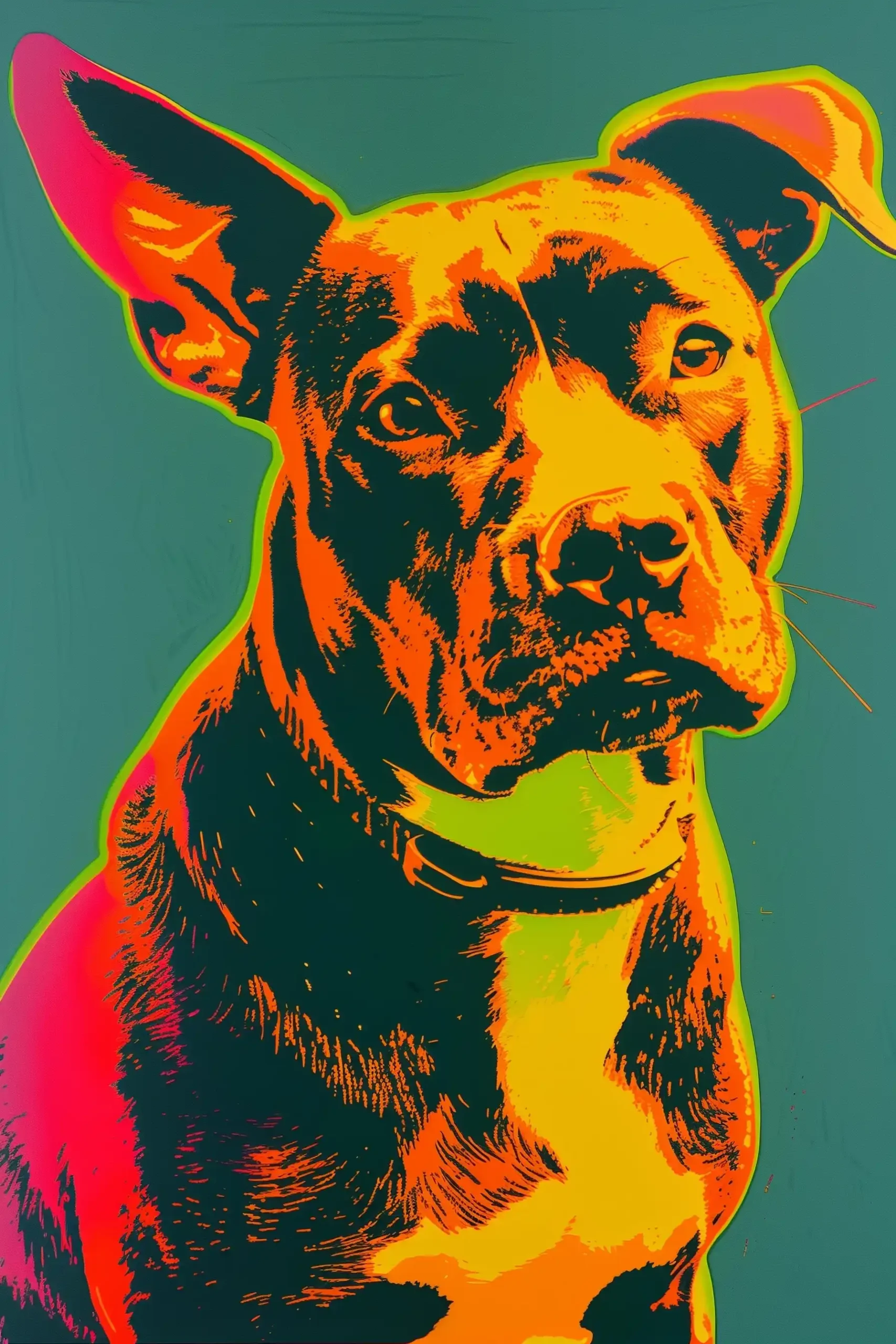 Colorful Risograph Staffordshire Bull Terrier Midjourney提示词
