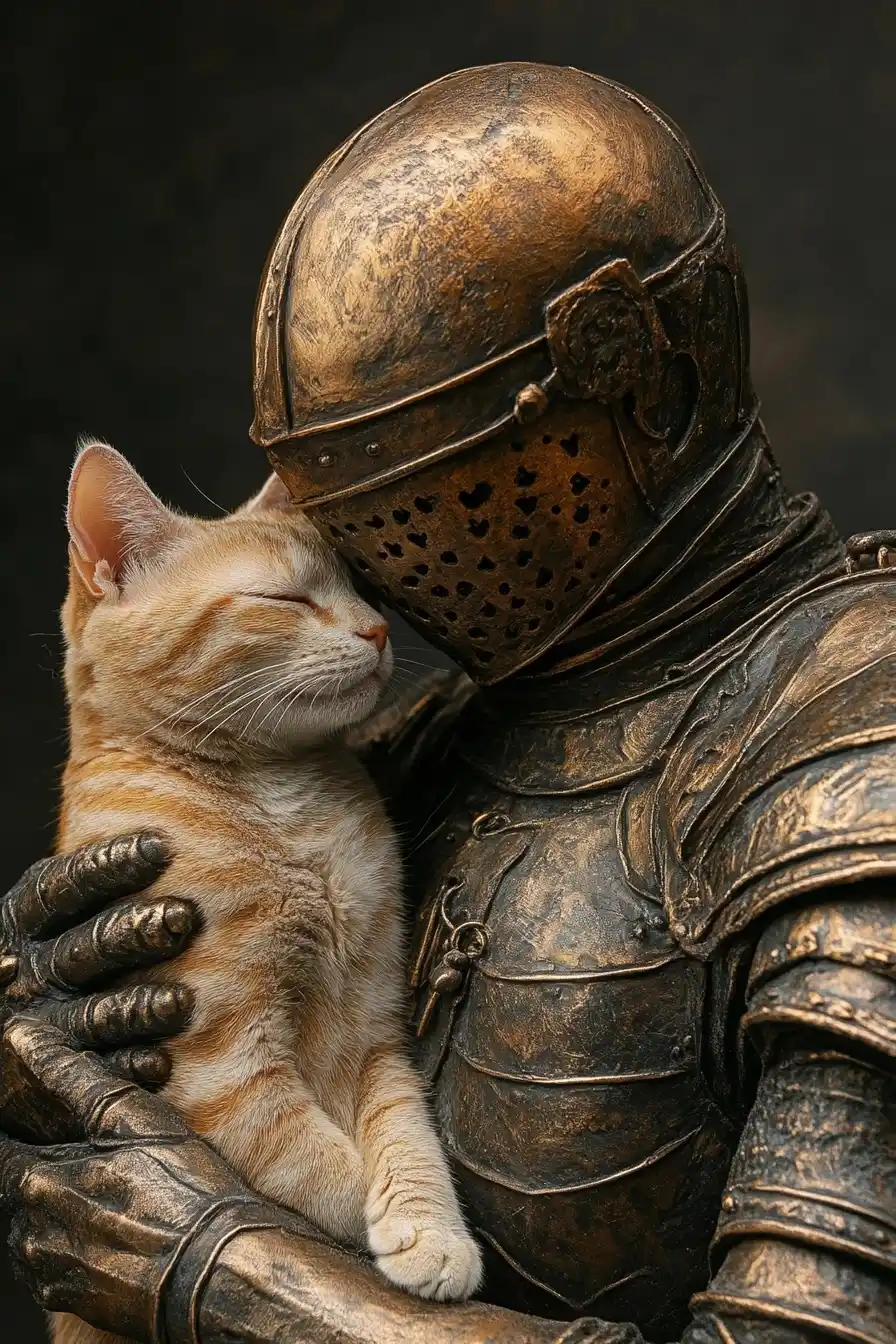 Knight Petting Cat Midjourney提示词