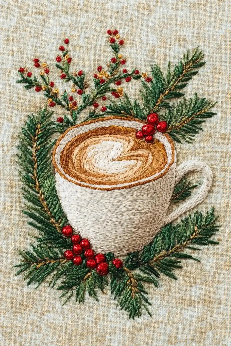 Embroidered Coffee Cup Detail Midjourney 提示词生成效果