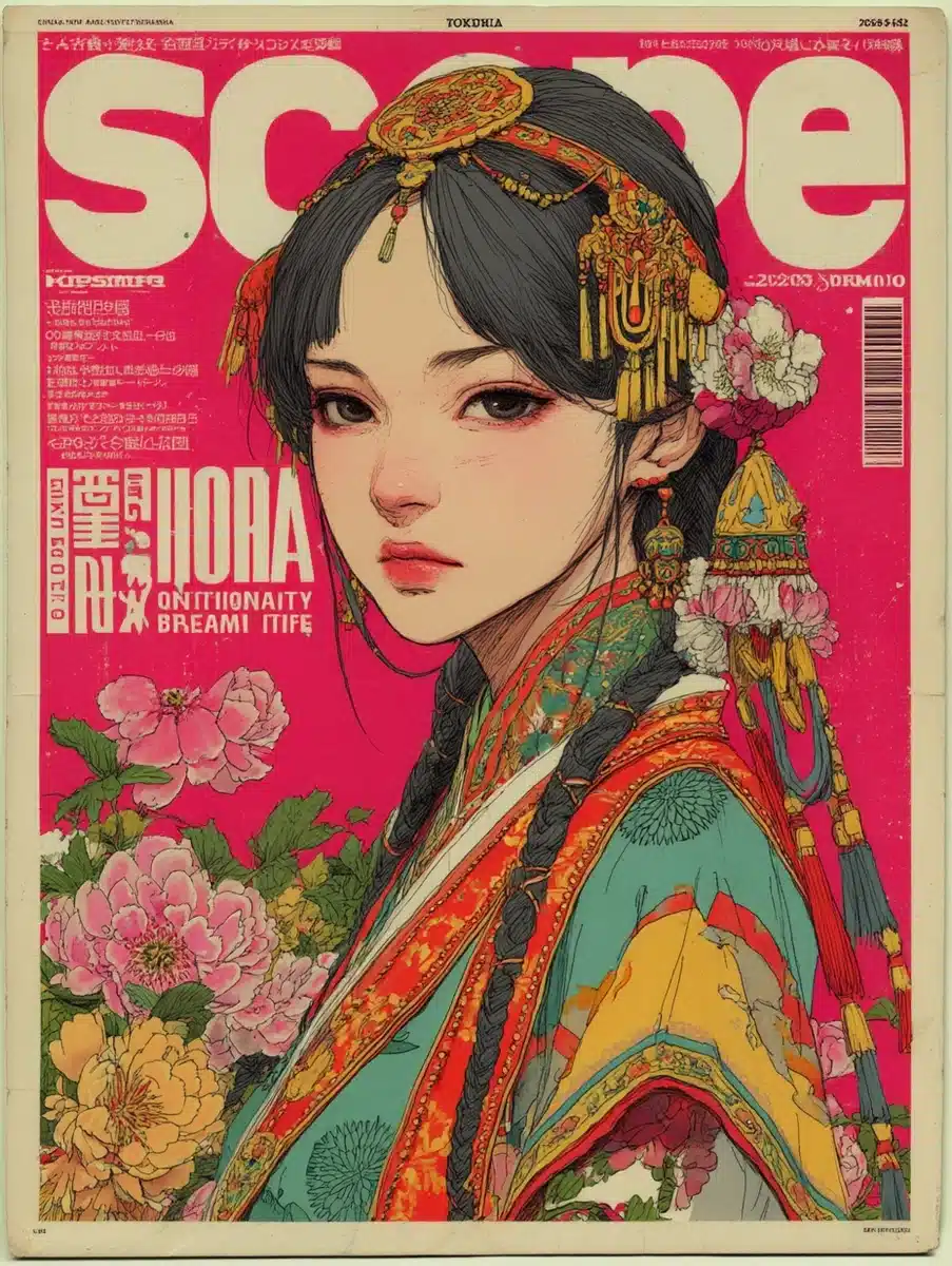 Anime Empress in Floral Midjourney提示词