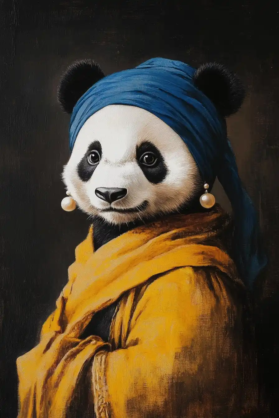 Panda in Pearl Earring Midjourney提示词
