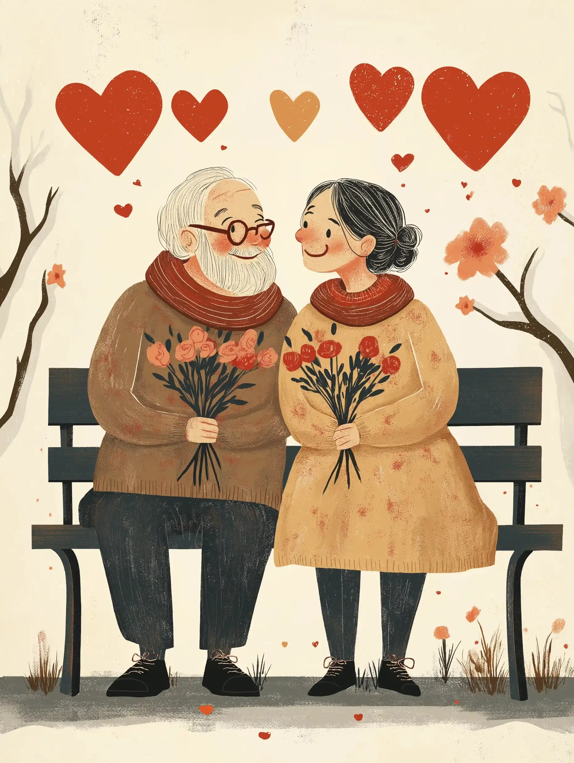Elderly Couple in Flat Design Midjourney 提示词生成效果