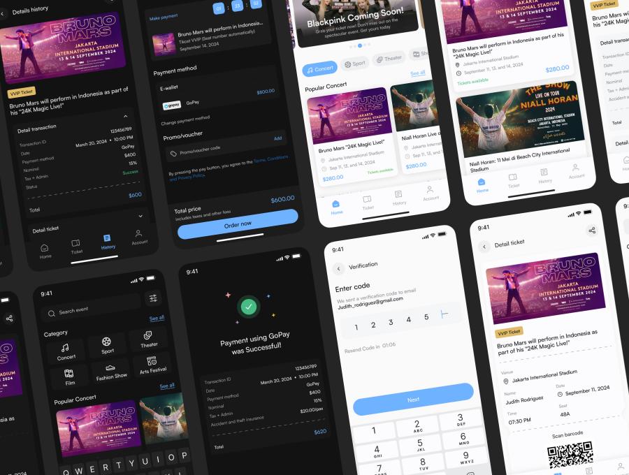 Booking Ticket Event App - UI Kit 100+屏幕预订门票活动App - UI工具包