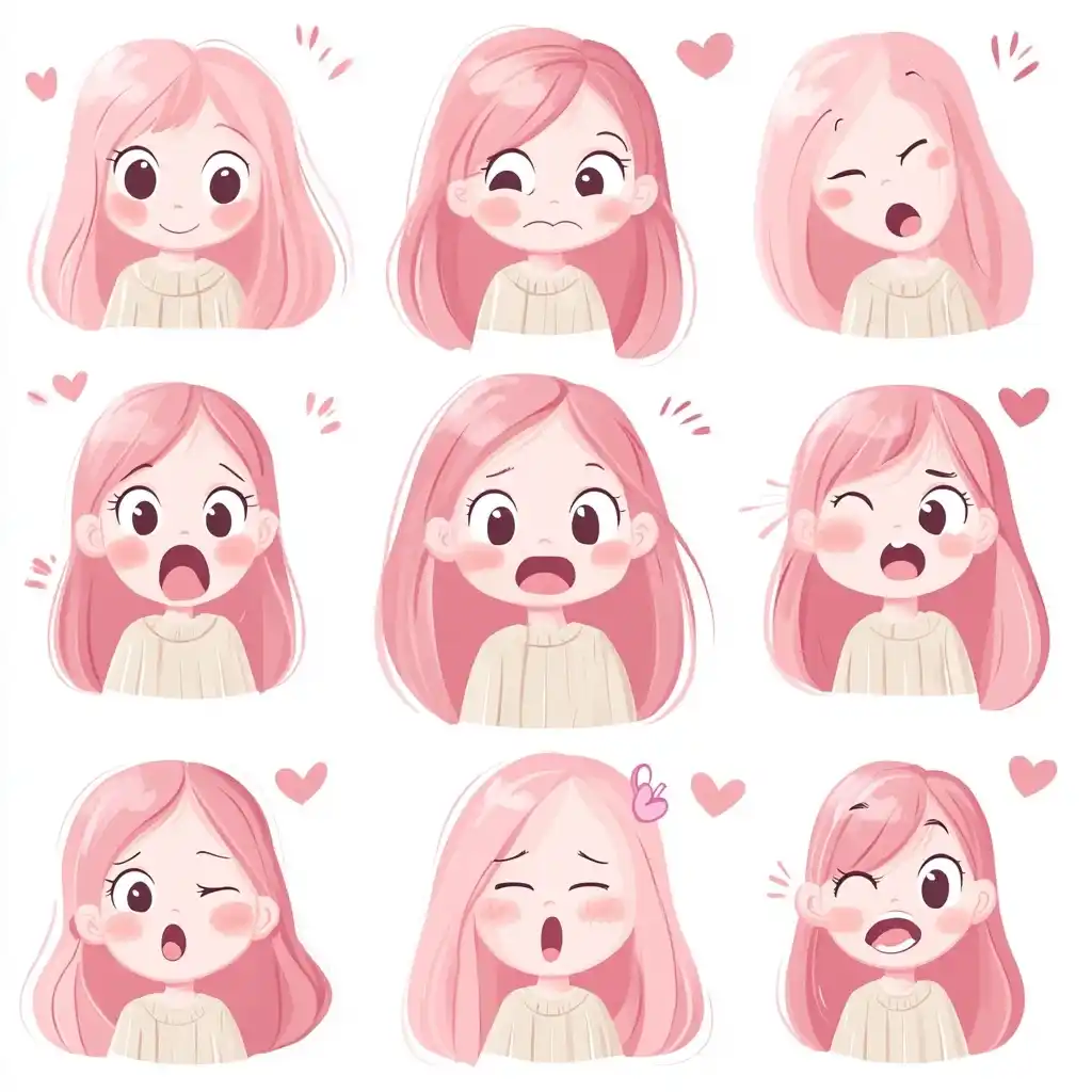 Watercolor Emoji Expressions Matrix Midjourney提示词