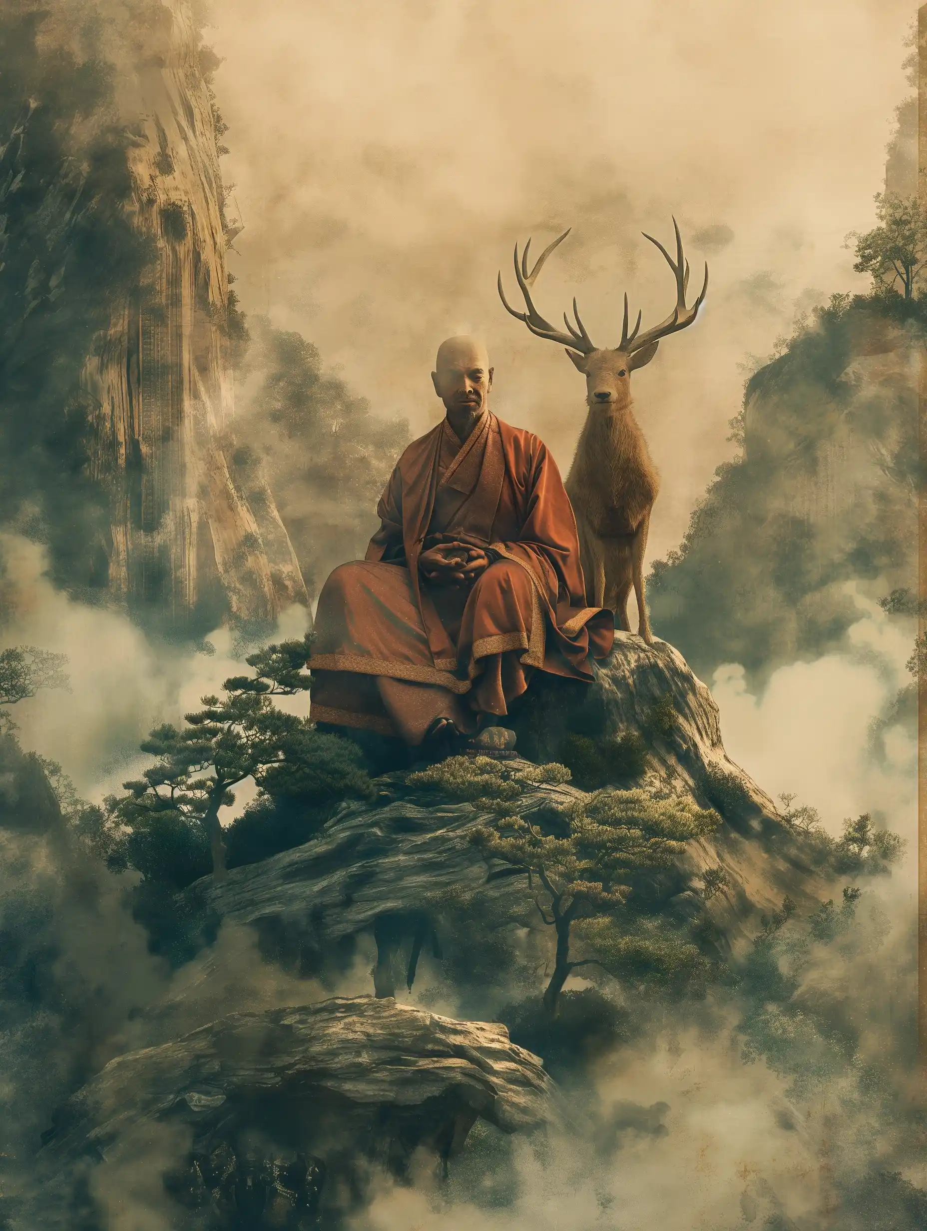 Buddhist Luohan in Nature Midjourney提示词