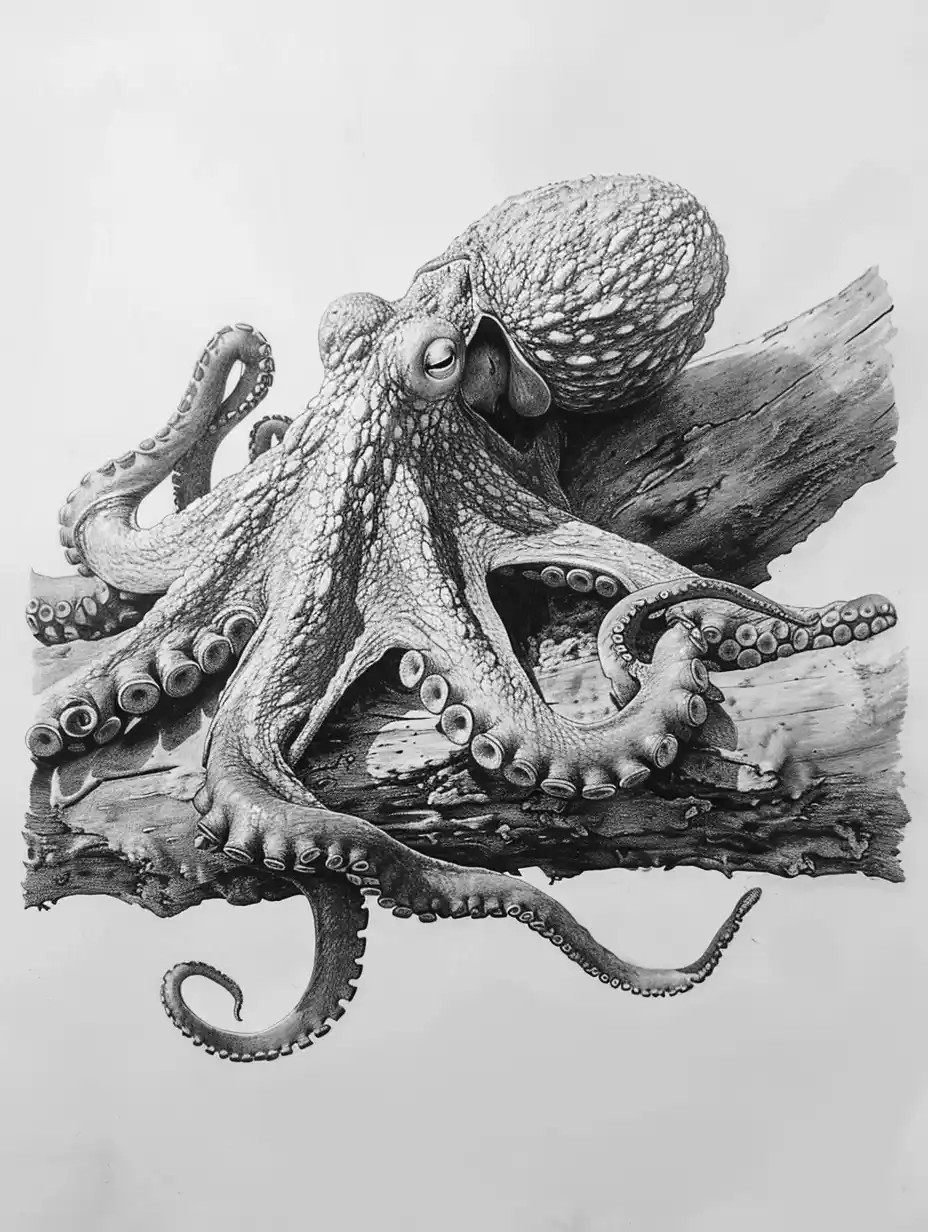 Pencil Octopus on White Midjourney提示词
