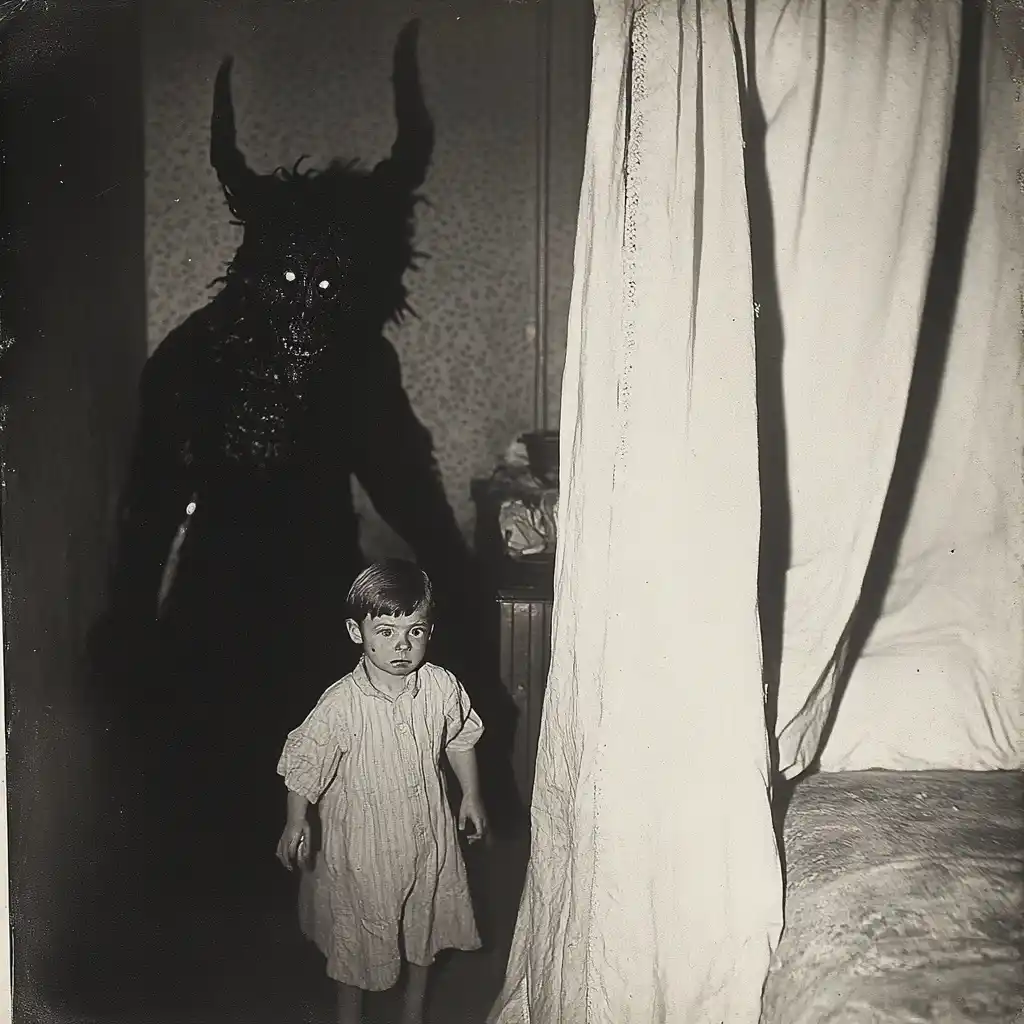 Creepy Child in Shadows Midjourney提示词