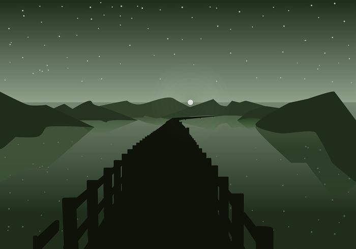 木板路夜间剪影免费矢量