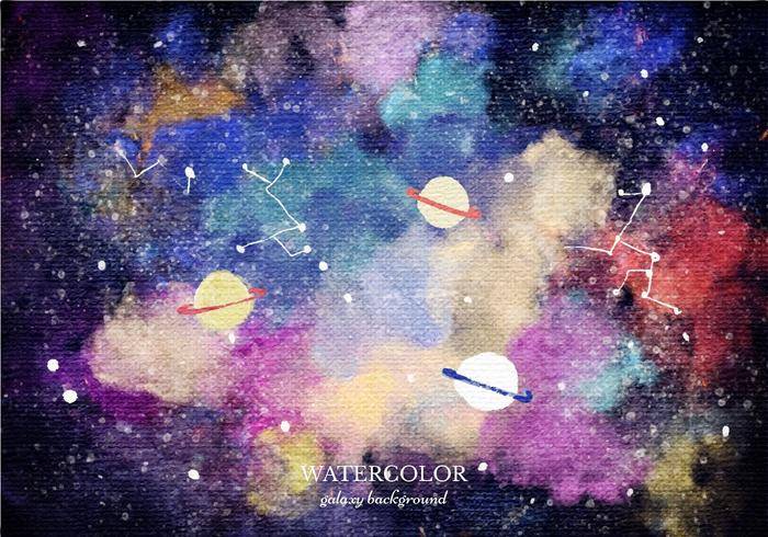 免费矢量水彩星球银河背景