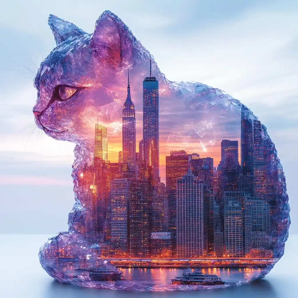 Gemstone Cat Double Exposure Midjourney提示词