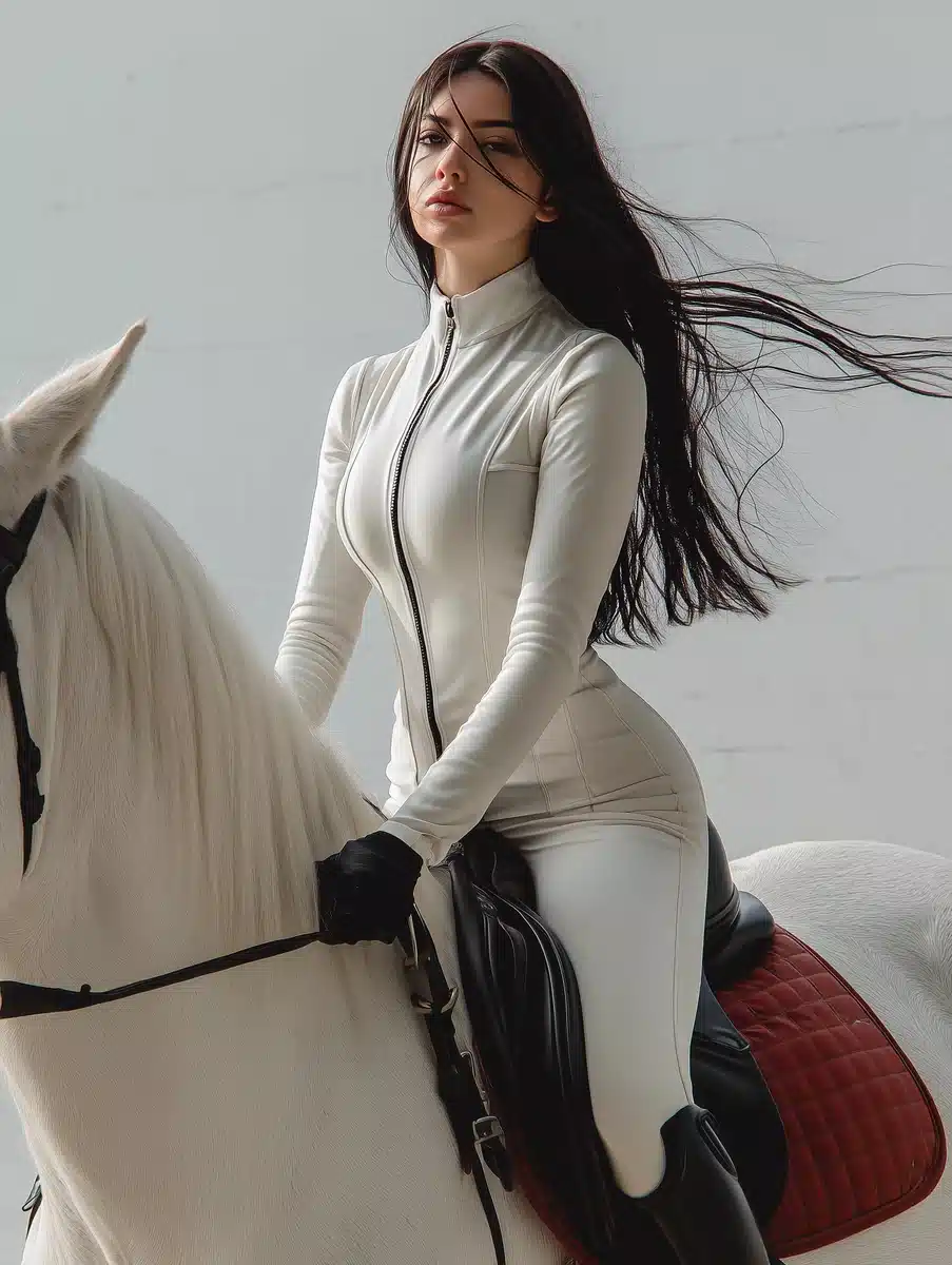 Hyperrealist Woman on Horse Midjourney提示词