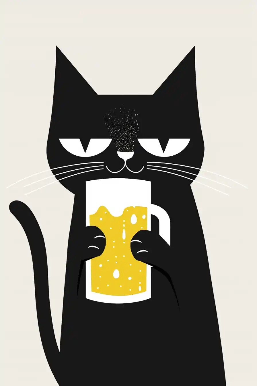 Flat Cat Beer Design Midjourney提示词
