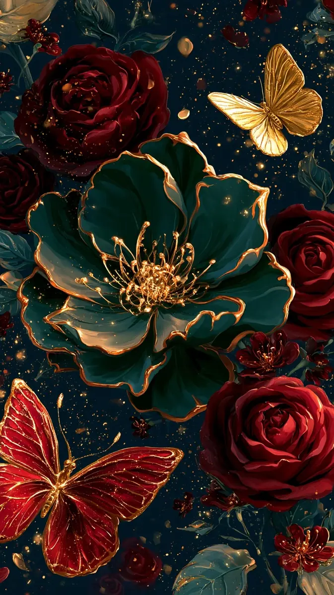 Dark Botanical Jewel Painting Midjourney提示词