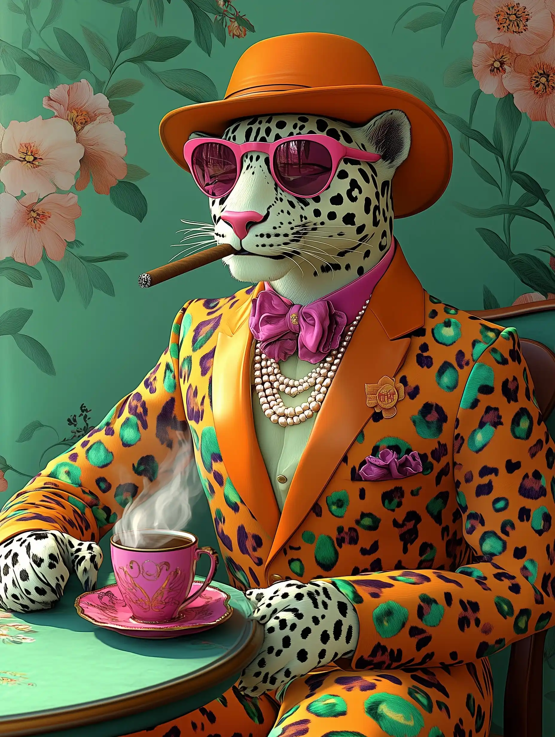 Surreal Leopard in Suit Midjourney提示词